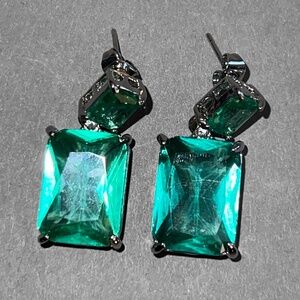 Double Emerald Cut Dangle Earrings